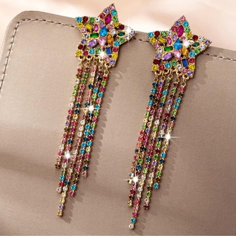 NEW❗️Luxury Multicolor Star Dangle Earrings. Unique Statement Earrings ⭐️ - Picture 3 of 5